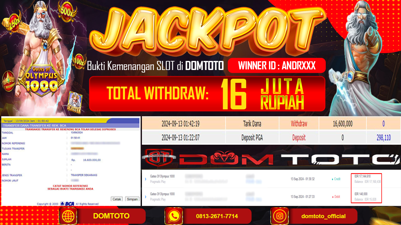 JACKPOT SLOT GATE OF OLYMPUS 1000 13 SEPTEMBER 2024